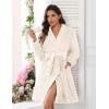 Ekouaer Women’s Robes Short Plush Bathrobe Knee Length Warm Soft Jacquard Robe Winter House Coat with Pockets S-XXL(White Jacquard)