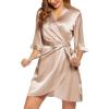 Ekouaer Women’s Satin Robe Valentines Lingerie for Women Kimono Bathrobe Short Ruffle Belted Robes Bridesmaids Sleepwear(01champagne)