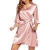 Ekouaer Women’s Satin Robe Valentines Lingerie for Women Kimono Bathrobe Short Ruffle Belted Robes Bridesmaids Sleepwear(01pastel Pink)