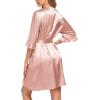 Ekouaer Women’s Satin Robe Valentines Lingerie for Women Kimono Bathrobe Short Ruffle Belted Robes Bridesmaids Sleepwear(01pastel Pink)