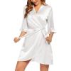 Ekouaer Women’s Satin Robe Valentines Lingerie for Women Kimono Bathrobe Short Ruffle Belted Robes Bridesmaids Sleepwear(01white)