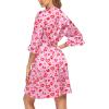 Ekouaer Women’s Satin Robe Valentines Lingerie for Women Kimono Bathrobe Short Ruffle Belted Robes Bridesmaids Sleepwear(03floral Valentine)