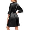 Ekouaer Women’s Satin Robe Valentines Lingerie for Women Kimono Bathrobe Short Ruffle Belted Robes Bridesmaids Sleepwear(Black)