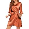 Ekouaer Women’s Satin Robe Valentines Lingerie for Women Kimono Bathrobe Short Ruffle Belted Robes Bridesmaids Sleepwear(Brown)