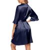 Ekouaer Women’s Satin Robe Valentines Lingerie for Women Kimono Bathrobe Short Ruffle Belted Robes Bridesmaids Sleepwear(Deep Blue)