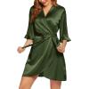 Ekouaer Women’s Satin Robe Valentines Lingerie for Women Kimono Bathrobe Short Ruffle Belted Robes Bridesmaids Sleepwear(Deep Green)