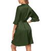Ekouaer Women’s Satin Robe Valentines Lingerie for Women Kimono Bathrobe Short Ruffle Belted Robes Bridesmaids Sleepwear(Deep Green)