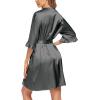 Ekouaer Women’s Satin Robe Valentines Lingerie for Women Kimono Bathrobe Short Ruffle Belted Robes Bridesmaids Sleepwear(Deep Grey)