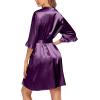 Ekouaer Women’s Satin Robe Valentines Lingerie for Women Kimono Bathrobe Short Ruffle Belted Robes Bridesmaids Sleepwear(Deep Purple)