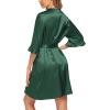 Ekouaer Women’s Satin Robe Valentines Lingerie for Women Kimono Bathrobe Short Ruffle Belted Robes Bridesmaids Sleepwear(Evergreen)