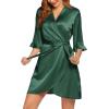 Ekouaer Women’s Satin Robe Valentines Lingerie for Women Kimono Bathrobe Short Ruffle Belted Robes Bridesmaids Sleepwear(Evergreen)