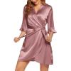 Ekouaer Women’s Satin Robe Valentines Lingerie for Women Kimono Bathrobe Short Ruffle Belted Robes Bridesmaids Sleepwear(Gray Purple)