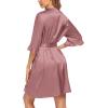 Ekouaer Women’s Satin Robe Valentines Lingerie for Women Kimono Bathrobe Short Ruffle Belted Robes Bridesmaids Sleepwear(Gray Purple)