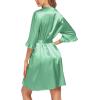 Ekouaer Women’s Satin Robe Valentines Lingerie for Women Kimono Bathrobe Short Ruffle Belted Robes Bridesmaids Sleepwear(Ice Green)