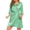 Ekouaer Women’s Satin Robe Valentines Lingerie for Women Kimono Bathrobe Short Ruffle Belted Robes Bridesmaids Sleepwear(Ice Green)