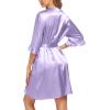 Ekouaer Women’s Satin Robe Valentines Lingerie for Women Kimono Bathrobe Short Ruffle Belted Robes Bridesmaids Sleepwear(Lavender)
