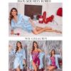 Ekouaer Women’s Satin Robe Valentines Lingerie for Women Kimono Bathrobe Short Ruffle Belted Robes Bridesmaids Sleepwear(Light Blue)