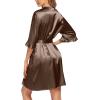 Ekouaer Women’s Satin Robe Valentines Lingerie for Women Kimono Bathrobe Short Ruffle Belted Robes Bridesmaids Sleepwear(Light Coffee)