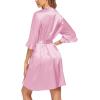 Ekouaer Women’s Satin Robe Valentines Lingerie for Women Kimono Bathrobe Short Ruffle Belted Robes Bridesmaids Sleepwear(Misty Rose)
