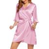 Ekouaer Women’s Satin Robe Valentines Lingerie for Women Kimono Bathrobe Short Ruffle Belted Robes Bridesmaids Sleepwear(Misty Rose)