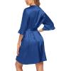 Ekouaer Women’s Satin Robe Valentines Lingerie for Women Kimono Bathrobe Short Ruffle Belted Robes Bridesmaids Sleepwear(Navy)