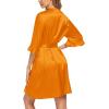 Ekouaer Women’s Satin Robe Valentines Lingerie for Women Kimono Bathrobe Short Ruffle Belted Robes Bridesmaids Sleepwear(Orange)