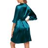 Ekouaer Women’s Satin Robe Valentines Lingerie for Women Kimono Bathrobe Short Ruffle Belted Robes Bridesmaids Sleepwear(Peacock Blue)