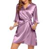 Ekouaer Women’s Satin Robe Valentines Lingerie for Women Kimono Bathrobe Short Ruffle Belted Robes Bridesmaids Sleepwear(Purple Red)