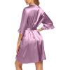 Ekouaer Women’s Satin Robe Valentines Lingerie for Women Kimono Bathrobe Short Ruffle Belted Robes Bridesmaids Sleepwear(Purple Red)