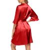 Ekouaer Women’s Satin Robe Valentines Lingerie for Women Kimono Bathrobe Short Ruffle Belted Robes Bridesmaids Sleepwear(Red)