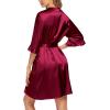 Ekouaer Women’s Satin Robe Valentines Lingerie for Women Kimono Bathrobe Short Ruffle Belted Robes Bridesmaids Sleepwear(Wine Red)