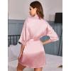 Ekouaer Women’s Satin Robes Sexy Lace Cami Nightwear Silk Bridesmaid Lingerie Kimono 3/4 Sleeve Sleepwear(Pink)
