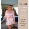 Ekouaer Women’s Satin Robes Sexy Lace Cami Nightwear Silk Bridesmaid Lingerie Kimono 3/4 Sleeve Sleepwear(Pink)