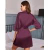Ekouaer Women’s Satin Robes Sexy Lace Cami Nightwear Silk Bridesmaid Lingerie Kimono 3/4 Sleeve Sleepwear(Plum Red)
