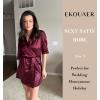 Ekouaer Women’s Satin Robes Sexy Lace Cami Nightwear Silk Bridesmaid Lingerie Kimono 3/4 Sleeve Sleepwear(Plum Red)