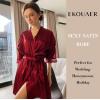 Ekouaer Women’s Satin Robes Sexy Lace Cami Nightwear Silk Bridesmaid Lingerie Kimono 3/4 Sleeve Sleepwear(Wine Red)