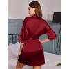 Ekouaer Women’s Satin Robes Sexy Lace Cami Nightwear Silk Bridesmaid Lingerie Kimono 3/4 Sleeve Sleepwear(Wine Red)