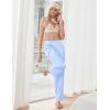 Ekouaer Women’s Silk Satin Pajama Pants Wide Leg Lounge Pants for Women Elastic Waist Pj Bottoms with Side Pockets(Light Blue)