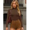 Ekouaer Women’s Turtleneck Shirts Long Sleeve Soft Lightweight Fitted Mock Thermal Base Layer Tops(Brown)