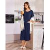 Ekouaer Zip Up Robes for Women Long Waffle Knit Bathrobe Lightweight house coat Soft Full Length Nightgown with Pockets S-3XL(Navy Blue)