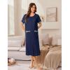 Ekouaer Zip Up Robes for Women Long Waffle Knit Bathrobe Lightweight house coat Soft Full Length Nightgown with Pockets S-3XL(Navy Blue)
