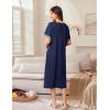 Ekouaer Zip Up Robes for Women Long Waffle Knit Bathrobe Lightweight house coat Soft Full Length Nightgown with Pockets S-3XL(Navy Blue)