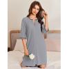 Ekouaer Zip Up Robes for Women Short Waffle Bathrobe Lightweight house coat 3/4 Sleeve Soft Nightgown with Pockets S-3XL(Light Gray)