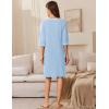 Ekouaer Zip Up Robes for Women Short Waffle Bathrobe Lightweight house coat 3/4 Sleeve Soft Nightgown with Pockets S-3XL(Sky Blue)