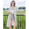 Ekouaer Zipper Robes for Women Knee Length Bathrobe Lightweight Housecoat Short Sleeve Nightgown with Pockets S-3XL(Gray White Stripes)