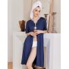 Ekouaer Zipper Robes for Women Knee Length Bathrobe Lightweight Housecoat Short Sleeve Nightgown with Pockets S-3XL(Navy Blue)