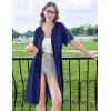 Ekouaer Zipper Robes for Women Knee Length Bathrobe Lightweight Housecoat Short Sleeve Nightgown with Pockets S-3XL(Navy Blue)