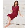 Ekouaer Zipper Robes for Women Knee Length Bathrobe Lightweight Housecoat Short Sleeve Nightgown with Pockets S-3XL(Wine Red With Black)