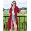 Ekouaer Zipper Robes for Women Knee Length Bathrobe Lightweight Housecoat Short Sleeve Nightgown with Pockets S-3XL(Wine Red With Black)