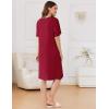 Ekouaer Zipper Robes for Women Knee Length Bathrobe Lightweight Housecoat Short Sleeve Nightgown with Pockets S-3XL(Wine Red With Black)